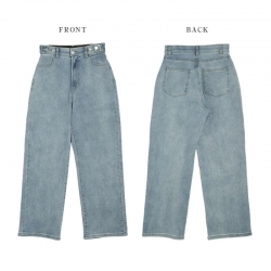 ウエストゴム ストレッチデニム 隠しゴム ストレートライン デニムパンツ ボトムス シンプル レディース
