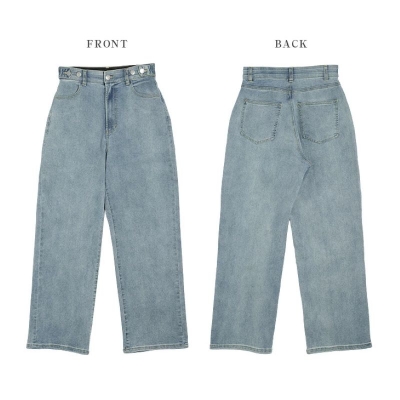ウエストゴム ストレッチデニム 隠しゴム ストレートライン デニムパンツ ボトムス シンプル レディース